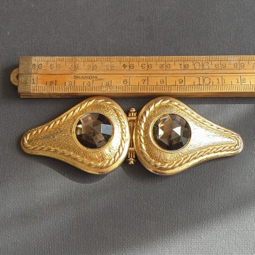 Gutos, West Germany - goldtone belt buckle with facetted smoky quartz 'stones' - Bliinkt