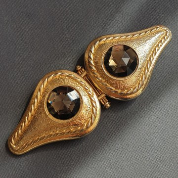 Gutos, West Germany - goldtone belt buckle with facetted smoky quartz 'stones' - Bliinkt