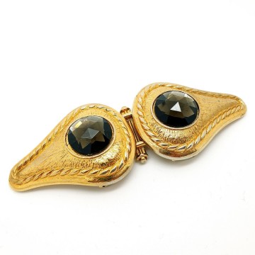 Gutos, West Germany - goldtone belt buckle with facetted smoky quartz 'stones' - Bliinkt