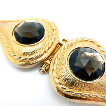 Gutos, West Germany - goldtone belt buckle with facetted smoky quartz 'stones' - Bliinkt