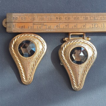 Gutos, West Germany - goldtone belt buckle with facetted smoky quartz 'stones' - Bliinkt