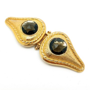 Gutos, West Germany - goldtone belt buckle with facetted smoky quartz 'stones' - Bliinkt