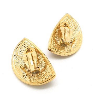 Goldtone earrings with mocca coloured enamel, clear rhinestones and red cabochon - Bliinkt