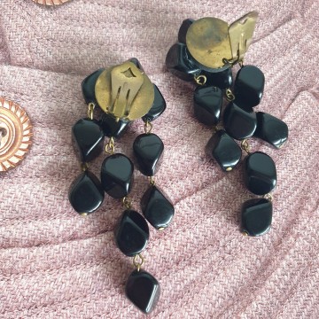 Huge black dangle earrings 80s - Bliinkt