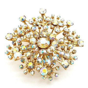 Large goldtone clear aurora borealis brooch - Bliinkt