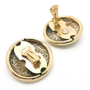 Huge round lightweight goldtone earrings with black cabochon - Bliinkt