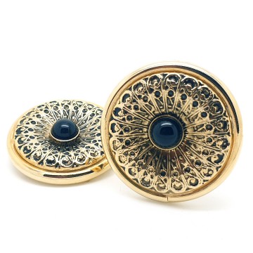 Huge round lightweight goldtone earrings with black cabochon - Bliinkt