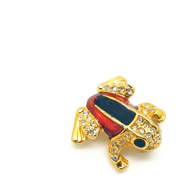 Ibero - goldtone frog brooch with black and red enamel - Bliinkt