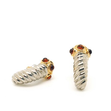 Ibero - silvertone ribbed earrings with black and brown cabochons - Bliinkt