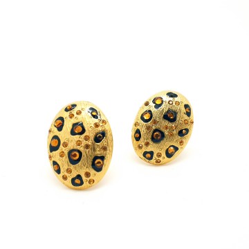 Ivana - panter earrings with citrine rhinestones and black enamel - Bliinkt
