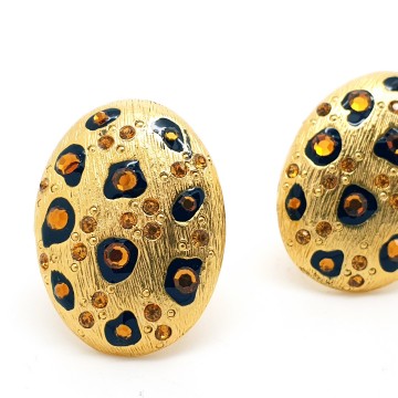 Ivana - panter earrings with citrine rhinestones and black enamel - Bliinkt
