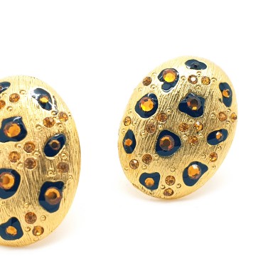 Ivana - panter earrings with citrine rhinestones and black enamel - Bliinkt