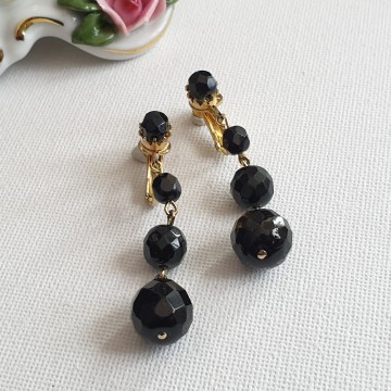 Jewelcraft Coro clip earrings with black faceted beads