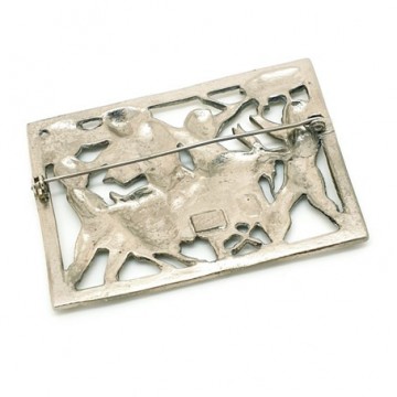 Jewelcraft Creations - Coro Pegasus - large silvertone rectangular brooch with cherubs - Bliinkt