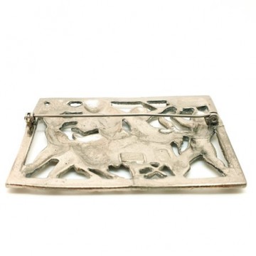 Jewelcraft Creations - Coro Pegasus - large silvertone rectangular brooch with cherubs - Bliinkt