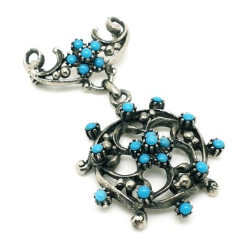 Jewelcraft -Silvertone dangle brooch with turquoise stones - Bliinkt