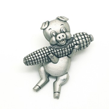 JJ, Jonette Jewelry - silvertone piggy with dangling body and corncob - Bliinkt