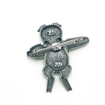 JJ, Jonette Jewelry - silvertone piggy with dangling body and corncob - Bliinkt