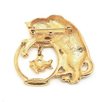 JJ kat en goudvis broche