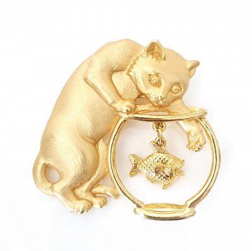JJ kat en goudvis broche