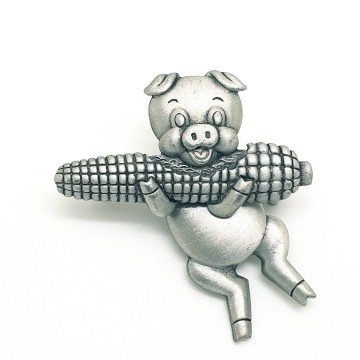 JJ, Jonette Jewelry - silvertone piggy with dangling body and corncob - Bliinkt