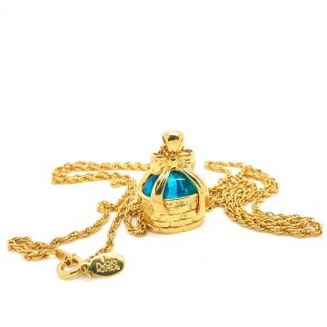 Joan rivers extreme long goldtone necklace with basket pendant and blue cabochon - Bliinkt