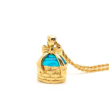Joan rivers extreme long goldtone necklace with basket pendant and blue cabochon - Bliinkt