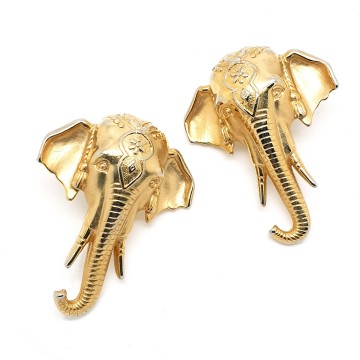 Jonette Jewelry, JJ - Large goldtone elephant head earrings - Bliinkt