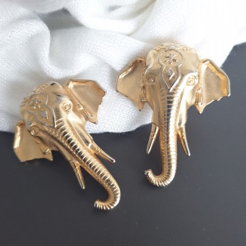 Jonette Jewelry, JJ - Large goldtone elephant head earrings - Bliinkt