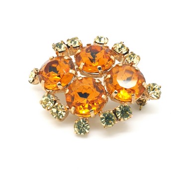 Small amber coloured and pale yellow rhinestone brooch - Bliinkt