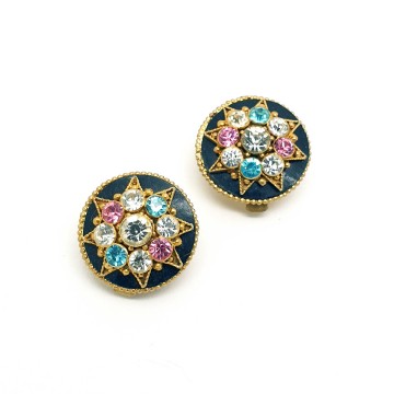 Small earrings with black front and multicoloured rhinestones - Bliinkt