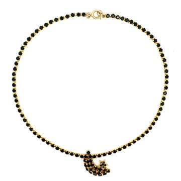 Kort goudkleurig kettinkje met zwarte strass en maan en ster