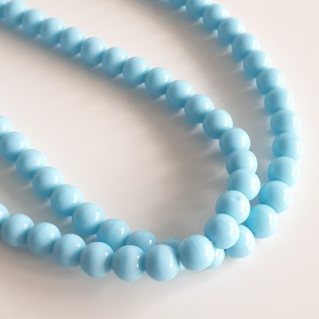 Short double row antique necklace with baby blue glass beads - Bliinkt