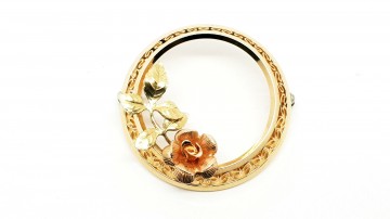 Krementz Rose verfijnde goudkleurige tri-color roos broche 50's