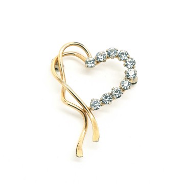 Krementz - tiny goldplated heart brooch with clear rhinestones - Bliinkt