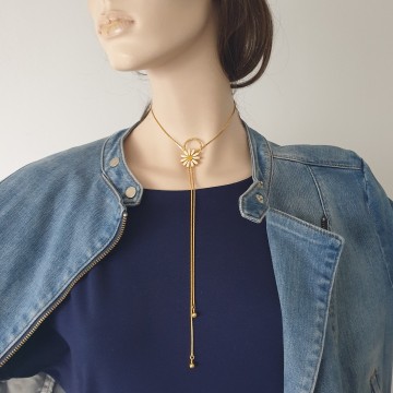 Goldtone daisy lariat/slider necklace - Bliinkt