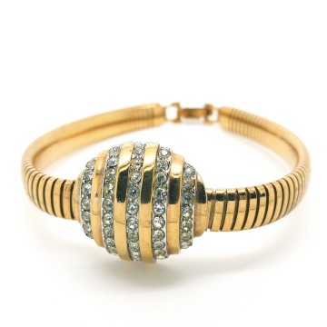Lanvin Paris - goldtone stretch bracelet with round centerpiece with rhinestones - Bliinkt