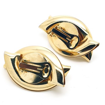 Large goldtone 80s earrings with lapis blue cabochon - Bliinkt