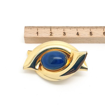 Large goldtone 80s earrings with lapis blue cabochon - Bliinkt