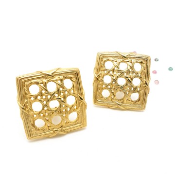Large goldtone square 80s earrings rotan motif