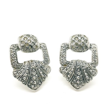 Large silvertone clip earrings with rhinestones - Bliinkt