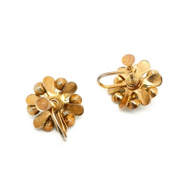 Light copper coloured screw back earrings with clear and sky blue rhinestones