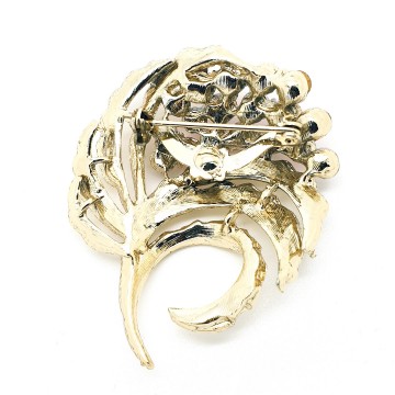 Light goldtone brooch with bright red and brown rhinestones - Bliinkt