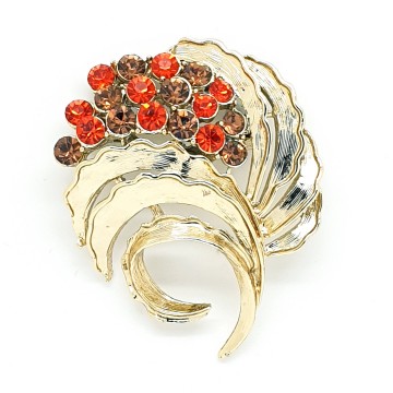 Light goldtone brooch with bright red and brown rhinestones - Bliinkt