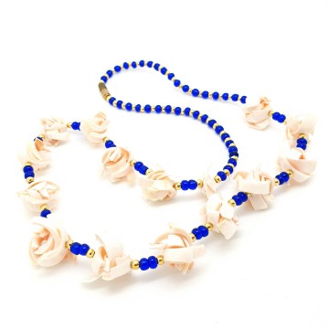 Light salmon coloured necklace and bracelet with tiny royal blue beads - Bliinkt