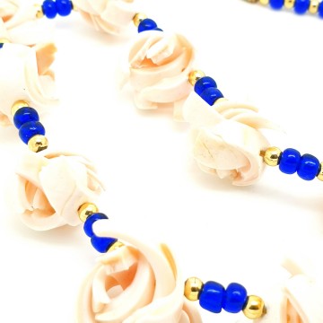 Light salmon coloured necklace and bracelet with tiny royal blue beads - Bliinkt