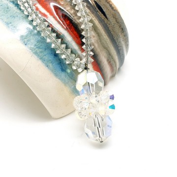 Long necklace with clear facetted beads and pendant   bliinkt