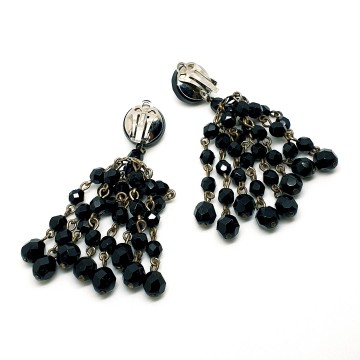 Long tassel earrings with black faceted glass beads