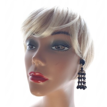 Long tassel earrings with black faceted glass beads