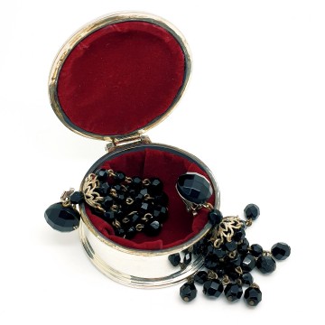 Long tassel earrings with black faceted glass beads